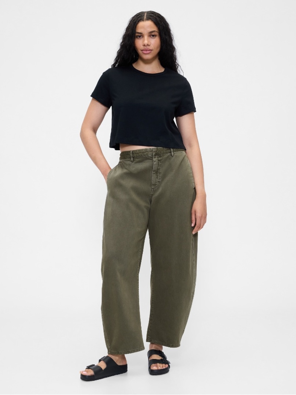 Gap Mid High Rise Twill Barrel Pants Moss Green Olive Fall Sz 2 100% Cotton NWOT
